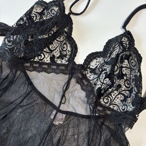 Vintage Intimate Attitudes Lingerie Womens 2X Black Sheer Babydoll Lace & Net